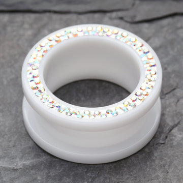 Detail View 1 of A Pair of Multi-Gem Sparkle Acrylic Flesh Tunnel Ear Gauge Plug-White